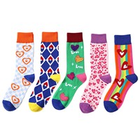 Chaussettes en coton peigné 200N, motif cœur d'amour jacquard, à carreaux arc-en-ciel, unisexe, pour la Saint-Valentin, mode décontractée, cadeau, chaussettes en coton