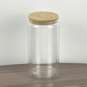 Vaso de Vidrio Esmerilado Mate de Alta Calidad de 16 oz, Botella de Agua con Tapa de Bambú y Pajita, para Vino, Café - Product Image 4