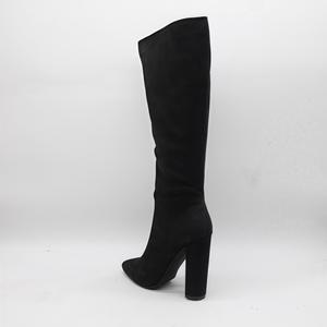 BUSY GIRL HQ1150 sepatu bot selutut untuk wanita, sepatu bot hak tinggi Chunky ujung lancip bahan Suede setinggi lutut, sepatu bot lipit untuk wanita - Product Image 2