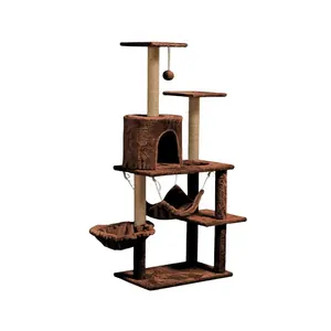 Modelo personalizado 125cm Juta e Sisal Rope Cat Tree Scratcher Eco-Friendly Brinquedo e Casa para Gatos Feito com Faux Fur