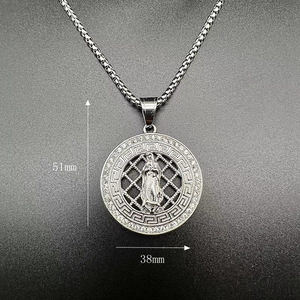 yunnique Stainless Steel Round Pendant Necklace With Rhinestone Inlay Geometric Design Unisex Hip Hop Jewelry Gift - Product Image 5