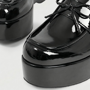 Mocasines de Plataforma con Tacón de Cuña de 9 cm para Mujer, en Charol Negro, con Volantes y Lazo, Estilo Gótico, Zapatos Chunky Harajuku Creepers para Damas - Product Image 5