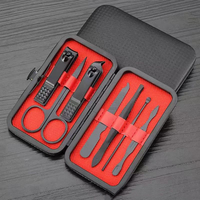 Ensemble de manucure en acier au carbone, kit de coupe-ongles pour soins personnels, noir, ensemble de coupe-ongles 7 pièces avec étui en cuir