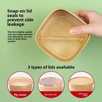 Emballage alimentaire biodégradable, jetable, réutilisable, en papier kraft, carré, pour salade, à emporter, avec couvercle