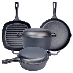 Set di pentole e padelle Pre-stagionate 6 pezzi doppio forno olandese Crockpot in ghisa e padella quadrata con coperchio pentole da esterno - Product Image 1