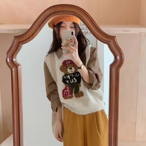 <span class=keywords><strong>Pull</strong></span>-over à col ras du cou imprimé ours dessin animé pour femmes - Product Image 5