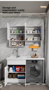 Ensemble de meubles de buanderie en aluminium personnalisable avec lavabo - Meuble utilitaire de balcon 120*63 en aluminium écologique et robuste - Product Image 4