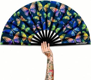 Abanicos de mano grandes reflectantes UV con diseño de hongos, abanicos de mano de PVC transparente personalizados, abanicos plegables con logo impreso personalizado al por mayor - Product Image 1