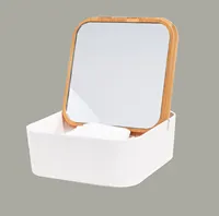 กล่องพลาสติกแต่งหน้าทำจากไม้ไผ่ย่อยสลายได้,อุปกรณ์จัดระเบียบในห้องน้ำพร้อมกระจกไม่มี
