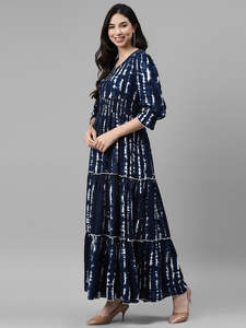 Vestido Maxi Asimétrico de Rayón Teñido Anudado para Mujer, Estilo Festivo, Casual y Elegante, Tallas Grandes, de Una Pieza - Product Image 1