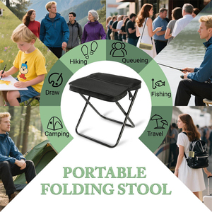 Foldable Outdoor <b>Stool</b> With Carry Bag Black Pu <b>Leather</b> Rectangular Design Lightweight Camping Chair Portable Minimalist Style - Product Image 5