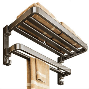 Porte-serviettes mural pliable moderne à 4 barres en aluminium spatial avec étagère et barre pour serviettes - Product Image 4