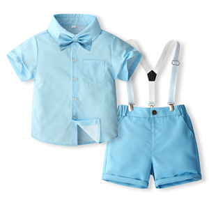 Ensemble élégant 2 pièces pour tout-petits garçons : chemise à manches courtes et short à bretelles, idéal pour les spectacles, les fêtes et les mariages. - Product Image 5