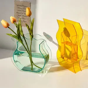 Florero de acrílico nórdico Kawaii Ins Art geométrico transparente Decoración Para sala de estar arreglo floral decoración de escritorio regalo