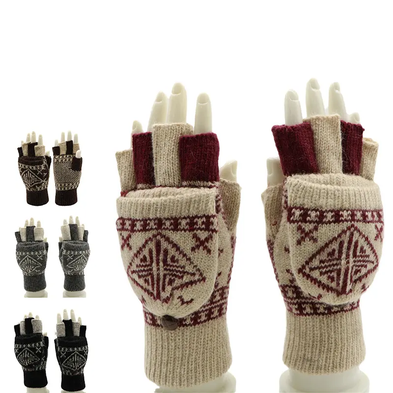 Guanti di lana Unisex colorati Jacquard caldi ispessiti invernali con Logo personalizzato di alta qualità guanti con sport all'aria aperta