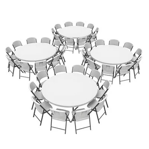 8-10 Persons Outdoor <strong>Dining</strong> Banquet Party <strong>White</strong> 5FT Plastic Folding <strong>Round</strong> <strong>Table</strong> for Events Party - Product Image 2