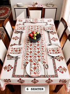 Modern Hand Block Printed 100% Cotton Dining <b>Table</b> <b>Cover</b> with Napkins for 6 Seater - Product Image 3