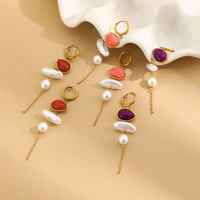 Anting-anting panjang dengan rumbai, berlapis emas 18K PVD dari stainless steel, tahan air, perhiasan wanita, hadiah, anti-korosi, akrilik