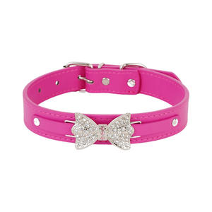 Collar Popular con Lazo Adornado con Diamantes de PU Brillantes para Gatos y Perros Pequeños, MOQ Bajo - Product Image 1