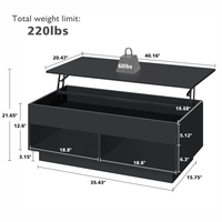Table basse élévatrice personnalisée avec bande lumineuse LED, compartiment caché et étagère ouverte pour le salon