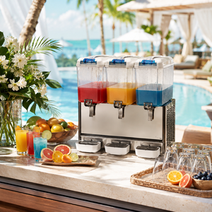 Stainless Steel Commercial Cold Beverage Dispenser 3-Tank 18L Each Chilled With Spigots Drip Trays AS-Icecream023 Triple 18L Tan - Product Image 3