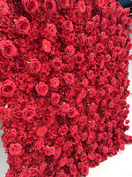 Mur de fleurs artificielles rouges 8x8FT, panneau mural de fleurs, fausses roses, parfait pour la décoration de mariage, de fête, ou de stand d'anniversaire