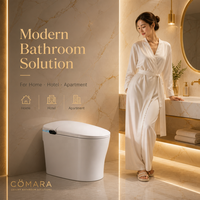 WC intelligent avec capteur de pied capacitif, désodorisation automatique, chasse d'eau par siphon, cuvette en céramique à montage au sol, siphon en S, fermeture douce