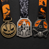 Médaille de récompense en alliage de zinc personnalisée pour Halloween, avec logo en émail souple et ruban imprimé, souvenir d'événement sportif, vente en gros