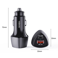 Chargeur de voiture SUNDA à tête triangulaire noire 100W, charge rapide, adaptateur de chargeur de voiture USB C ignifuge pour téléphones mobiles 12V-24V