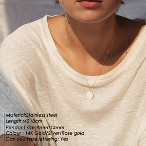 Collar Sencillo y Minimalista de Acero Inoxidable 316L con Placa Ovalada en Blanco de 9mm*13mm Bañada en Oro de 14K para Grabado Personalizado con Logo - Product Image 5