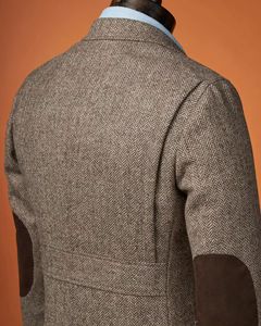 <span class=keywords><strong>Tweed</strong></span> à carreaux personnalisé costume trois pièces pour hommes costume pour hommes <span class=keywords><strong>marron</strong></span> formel 3 pièces Slim Fit pointe revers doux mariage garçons d'honneur <span class=keywords><strong>Blazer</strong></span> - Product Image 3