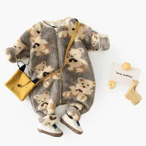 Winter Verdikte Fluwelen Baby Jongens En Meisjes Pasgeboren Warme Beer Nachtkleding Onesie Bodysuit Baby Romper Kleding