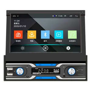 Android retractable screen 7 inch navigation single din car radio player in dash