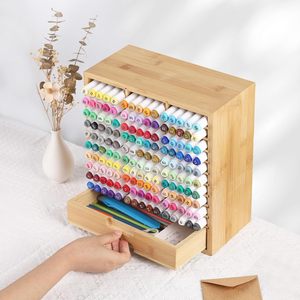 Bamboe Marker Organizer Markers Capaciteit Desktop Opslag Laden Kunst Markers Pennen Borstels Briefpapier Organizer Penhouder