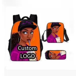 Wholesale Custom African Girls Print School Backpacks for Kids Girls School Backpack With Lunch Bag Backpack