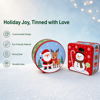 Boîte cadeau en métal personnalisée pour les fêtes, contenants ronds et carrés avec couvercle imprimé pour l'emballage de biscuits, bonbons, gâteaux, impression de logo OEM