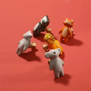 Baby Room Anti-collision Animal Ceramic Cabinet Handle Cute Panda Lion Koala Furniture Handle Knob For Children Bedroom Closet