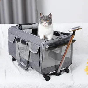 Bagage de voyage approuvé par les compagnies aériennes Soft Sided Pink Cat Dog Pet Carrier With Detachable Wheels Cat bag dog carrier bag travel