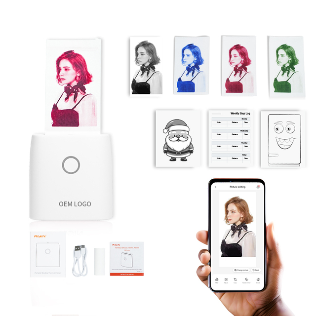 2 Inch Portable A6 Thermal Pocket Sticker Label Maker 300dpi Inkless Mini Color Photo Printer with 58mm for Mobile Use