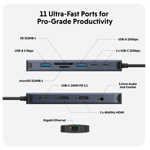 ฮับ USB-C 11 พอร์ต HyperDrive NEXT สำหรับ MacBook, Windows PC, Chromebook - Product Image 2