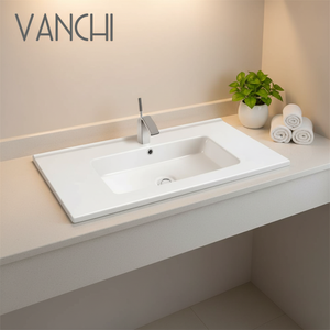 Armoire de lavabo en teck de luxe, moulage pour évier, en céramique - Product Image 2