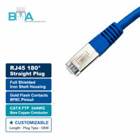 Câble de raccordement RJ45 FTP CAT6 à 90 degrés, 27,5 cm, 24 AWG, PVC bleu avec noyau en ferrite pour connexion Ethernet industrielle