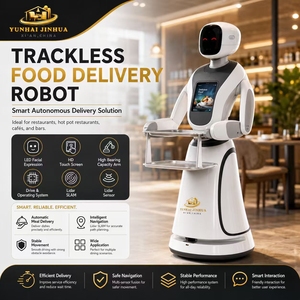 Robots de service hôtelier <span class=keywords><strong>avec</strong></span> interaction vocale, livraison de repas par IA, auto-recharge, en acier inoxydable, fonctionnalités de réduction du bruit - Product Image 4