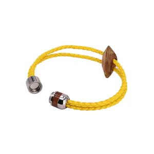 热销2024 VLINK珠宝3毫米双绳Solide木符黄色皮革手链