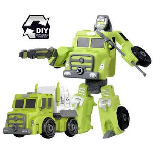 Educational DIY Assembly Cartoon Deformation Cleaning Engineering Truck Transform Robot Toy Model Car For Kid Gift