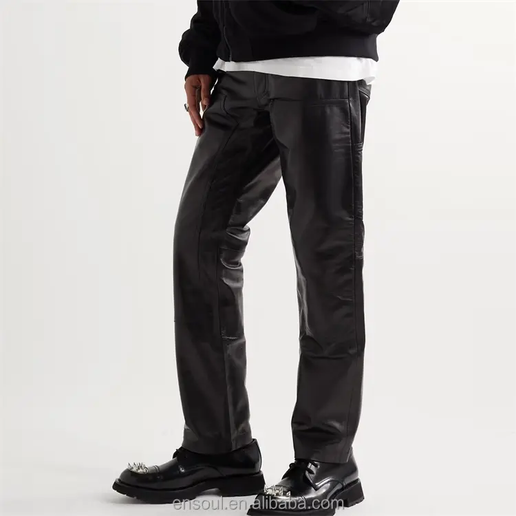 OEM custom high quality leather custom logo casual pants for men