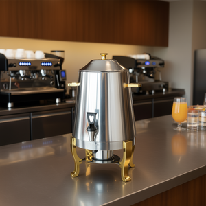 Dispensador de Bebidas Vevor de 3.4 Galones, Acero Inoxidable, Grado Comercial, para Té Caliente y Bebidas Frías, Redondo, Independiente, Metal Pulido Dorado - Product Image 2