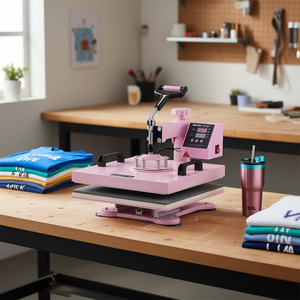 Pressa a caldo manuale rosa 15x15 pollici per magliette e tazze - Product Image 2