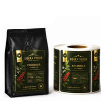 Étiquettes personnalisées pour café torréfié, sachet stand-up, impression d'autocollants en feuille d'or, pochette métallique avec vernis 3D en relief, étiquette personnalisée