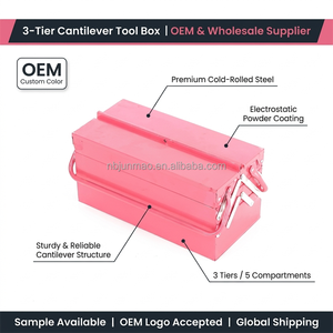 Boîte à outils en acier pliable à 3 niveaux de 16,5 pouces, 5 plateaux, portable, personnalisable, OBM, <span class=keywords><strong>garage</strong></span>, réparation automobile, OEM, vente en gros - Product Image 4